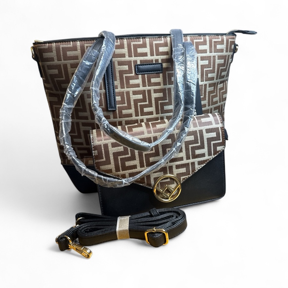 Fashion 2 Piece Bag NWT(NOT A FENDI BAG) Stylish Geometric Patterned Handbag Set
